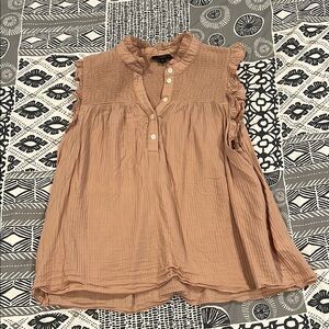 J. Crew Tan Smocked Sleeveless Blouse